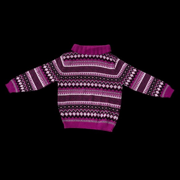 Vintage Sweater Pull Over 1960s Rovi Sportswear USA Purple Greek Key Acrylic - Picture 2 of 6